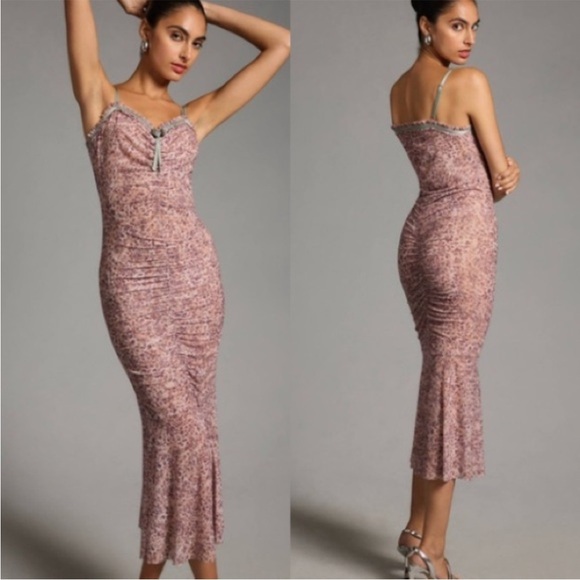 Anthropologie Dresses & Skirts - Anthropologie Sheer Mesh Midi Dress Size Large | Bodycon Ruched